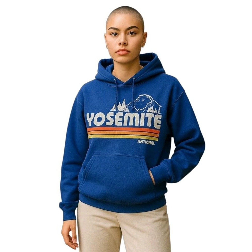Yosemite National Park Bueller Half Dome Graphic Royal Blue Hoodie Youth Size XL